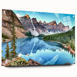 Acrylic print of a large abstract landscape in cool blue and green tones, ideal for bedroom or dining room decor.