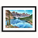 Extra large abstract art print depicting a colorful, textured scenery of Alberta, Canada on a framed black mat.