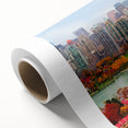 Art deco poster of British Columbia scenery in soft pastel shades, printed on rolled canvas, ideal for nursery wall art.
