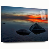 Large abstract wall art of Manitoba scenery in muted earth tones on acrylic glass, suitable for bedroom or dining room decor.
