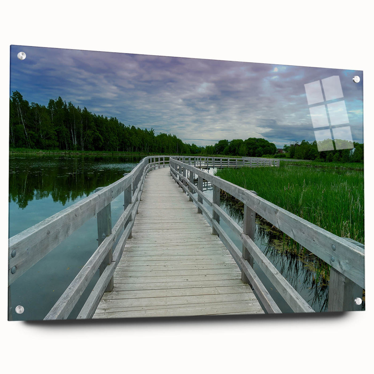 Acrylic glass print of a New Brunswick landscape in muted earth tones, ideal for dining room decor.