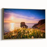 Framed canvas depicting a vintage-style Newfoundland landscape in muted gold and black tones, suitable for bedroom wall art.