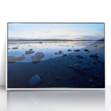 Acrylic print of a serene Northwest Territories landscape in muted earth tones, framed in white.