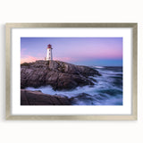 Textured art depicting abstract scenery of Nova Scotia in muted gray and blue tones on a framed silver mat.
