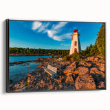Black and white framed canvas featuring a vintage poster style landscape of Ontario, ideal for bedroom wall decor.