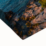 Large art depicting a black and white Ontario landscape on stretched canvas, suitable for bedroom wall decor.