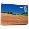 Acrylic print of a large abstract landscape showing Prince Edward, Canada in muted blue and green tones.