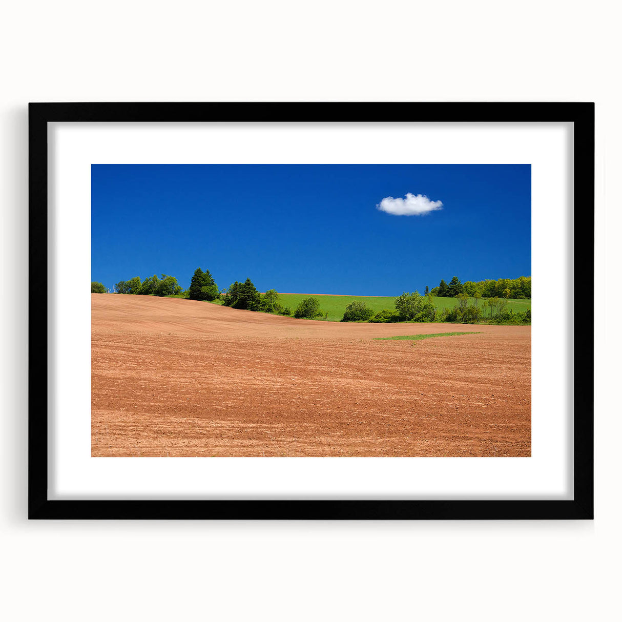 Extra large, textured abstract art print of a colorful Canadian landscape, framed in black, ideal for living room decor.