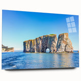 Large abstract wall art depicting a serene Quebec landscape in muted earth tones, printed on acrylic glass.