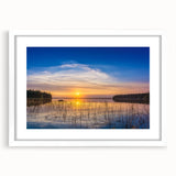 Abstract art print of vibrant Saskatchewan scenery on a white-framed mat, ideal for dining room decor.