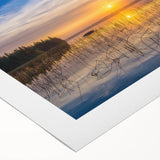 Art deco poster of a serene Saskatchewan landscape in soft pastel colors on rolled canvas, suited for dining room decor.