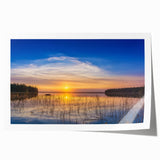 Scenic Saskatchewan landscape with vibrant greens and blues on a rolled canvas, ideal for dining room wall art.