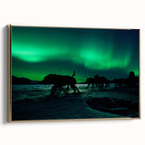 Framed canvas featuring a vintage-style landscape painting of the Yukon, with muted gold and black tones.