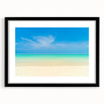 Extra large abstract art print with vibrant Caribbean scenery in textured colors on a framed black mat.