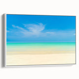 Framed canvas of a vintage poster art depicting a colorful Caribbean scene, ideal for living room decor.