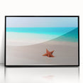 Large abstract wall art depicting a Caribbean scene in muted blue and green tones on framed acrylic.