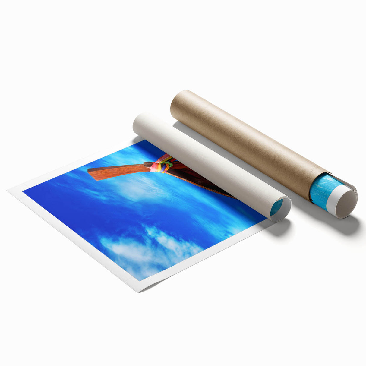 Rolled print of a Caribbean Barbados scenery with vibrant floral elements, ideal for classy bathroom wall art.
