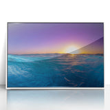 Framed acrylic print of a serene Caribbean seascape, in soft blue and white tones.