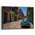 Black and white framed canvas depicting a vintage Cuban landscape, ideal for bedroom wall decor.