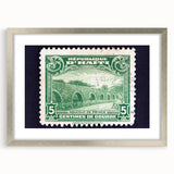 Extra large abstract art print of Caribbean scenery in a silver frame, textured design with vibrant blue and green tones.