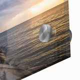 Large abstract wall art featuring Caribbean scenery in vibrant blue and green tones on acrylic glass.