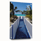 Large abstract wall art of Caribbean scenery on acrylic glass, showcasing vibrant blue and green tones.