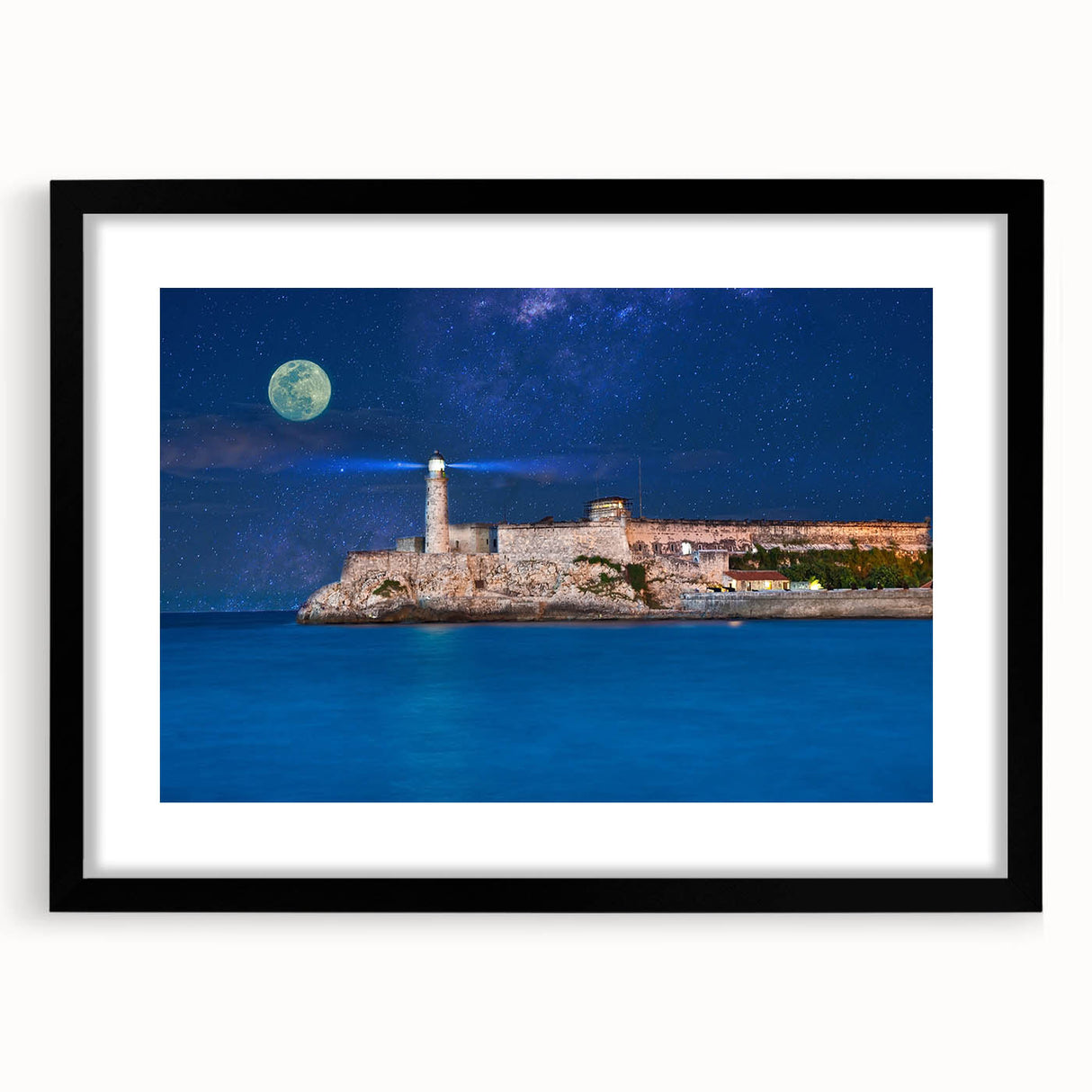 Extra large framed abstract art print depicting vibrant Caribbean scenery, ideal for living room decor.