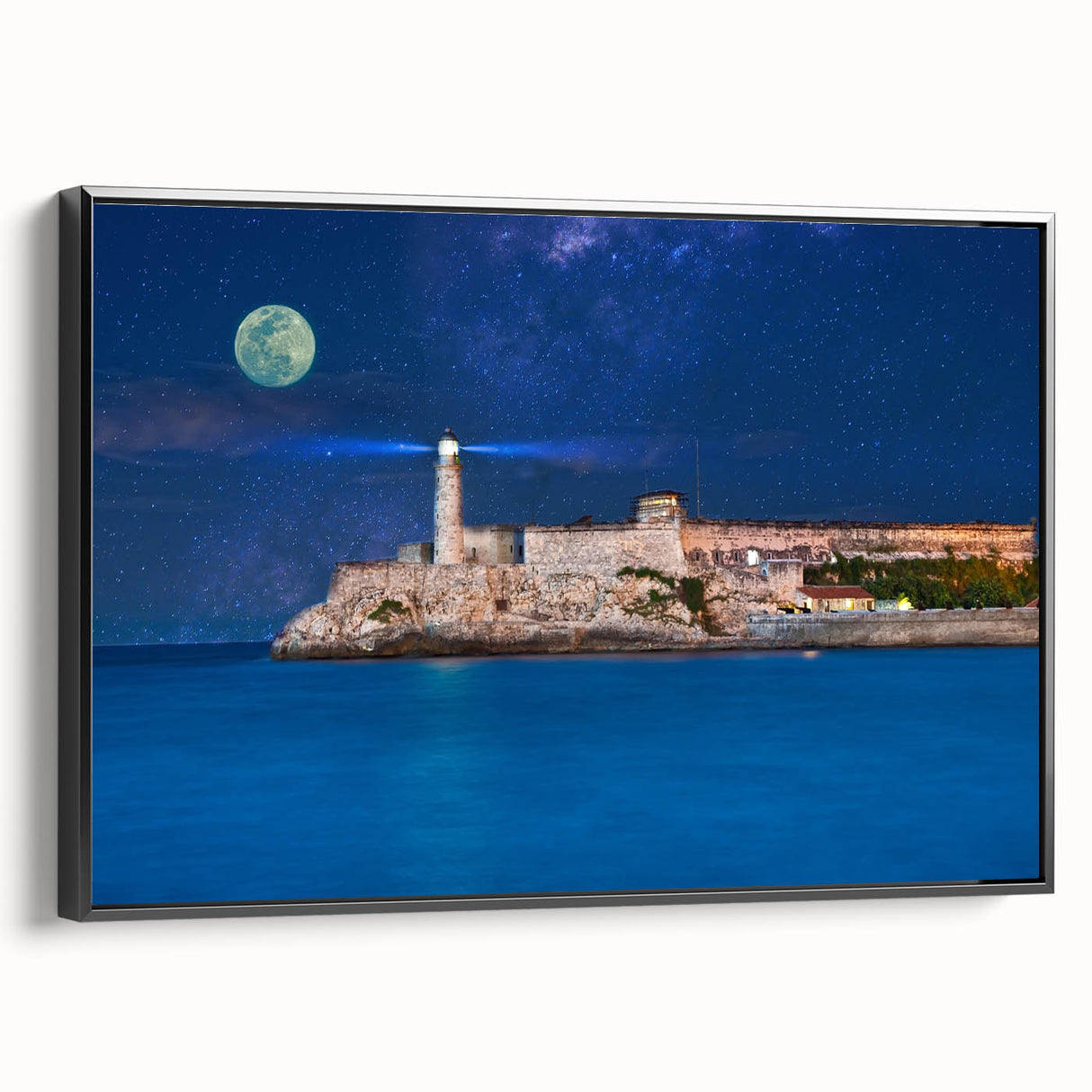 Black and white framed canvas of a vintage Puerto Rican landscape, ideal for bedroom wall art.
