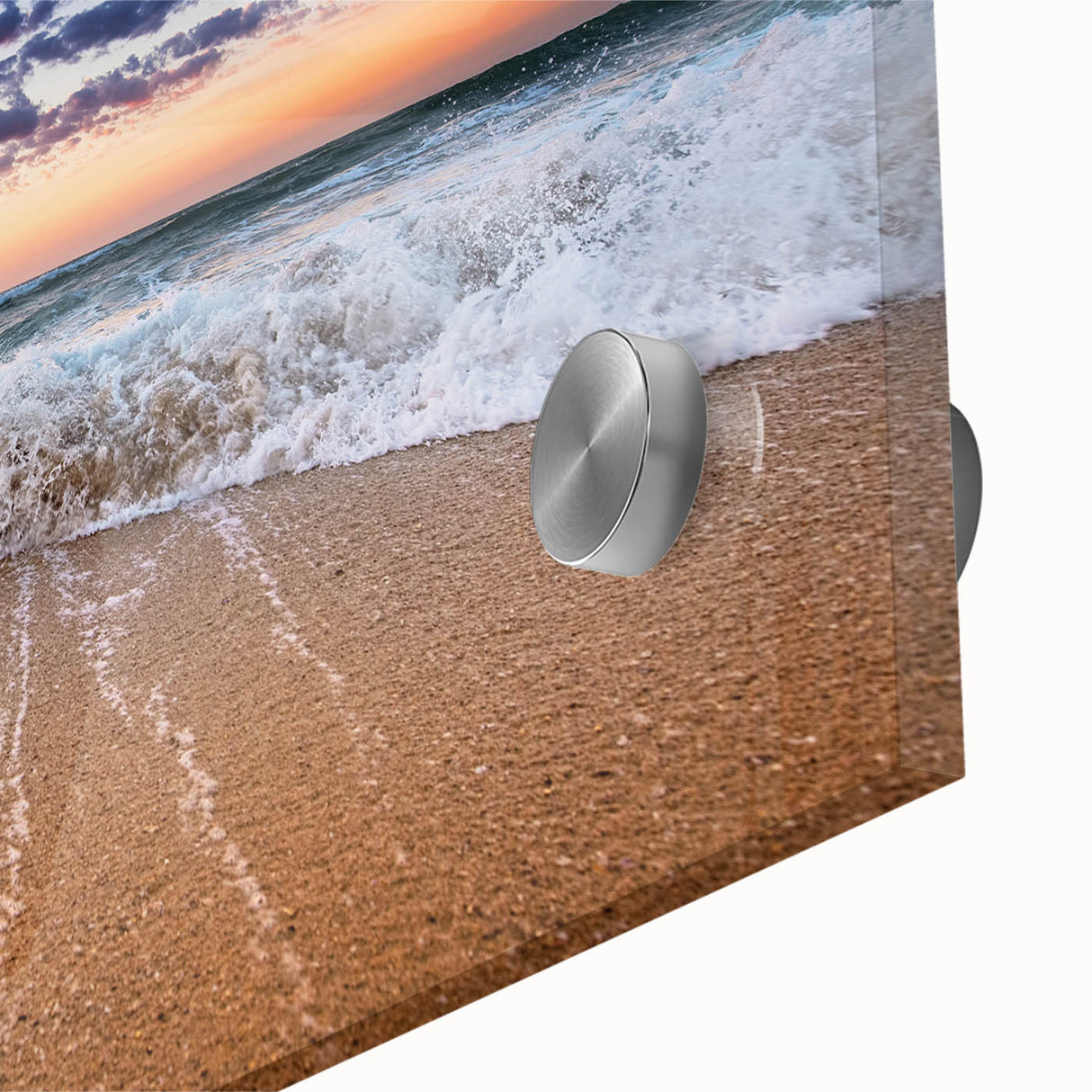 Large abstract wall art of a Caribbean scenery in pastel shades on acrylic glass, ideal for dining room decor.