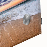 Large abstract wall art of a Caribbean scenery in pastel shades on acrylic glass, ideal for dining room decor.