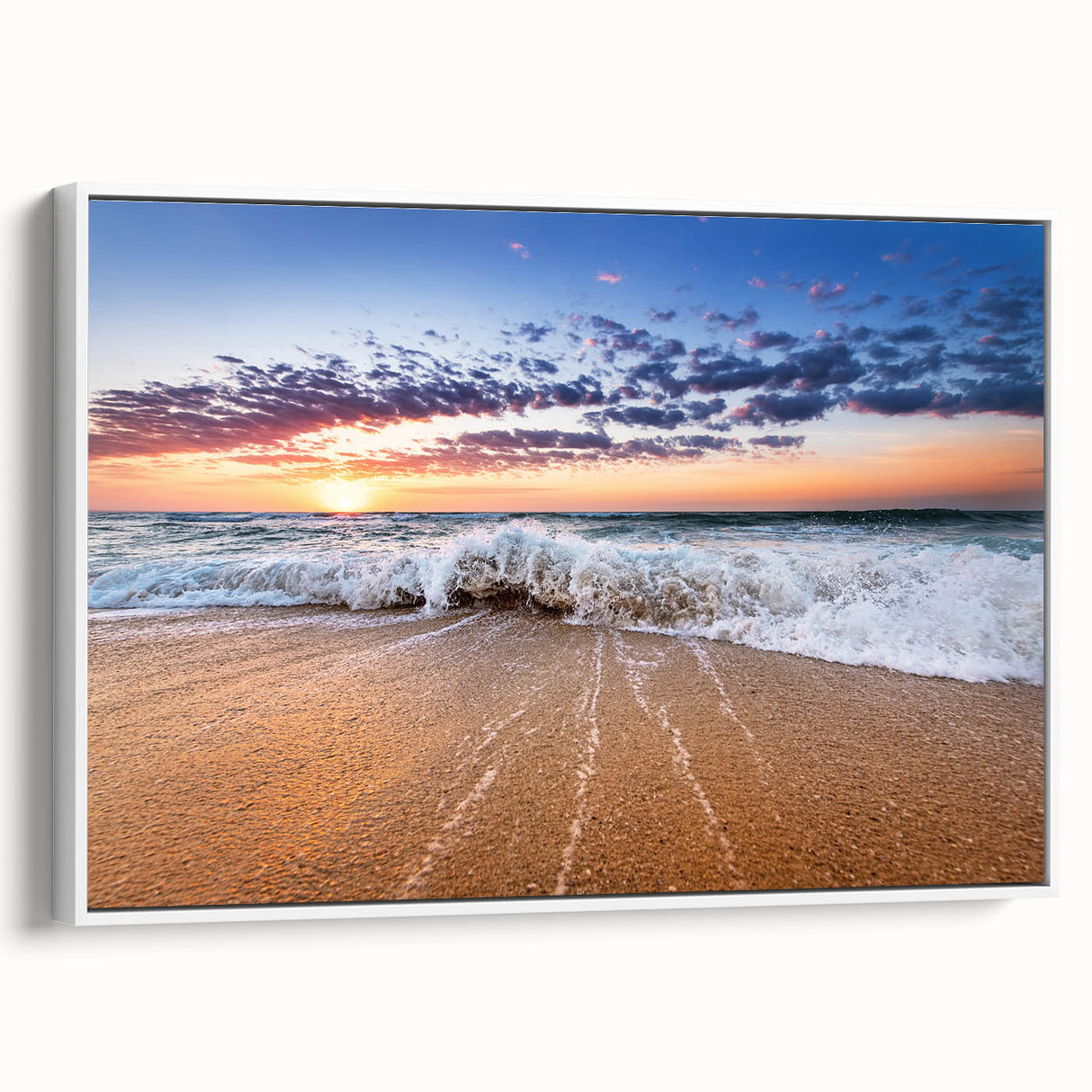 Vintage poster art of Saint Lucia scenery on framed canvas, featuring vibrant ocean blues and lush greens.