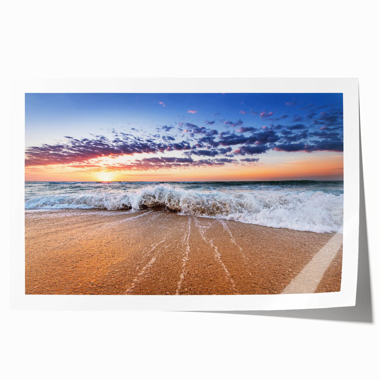 Extra large rolled print of a Caribbean scenery with vibrant floral elements, ideal for dining room wall art.