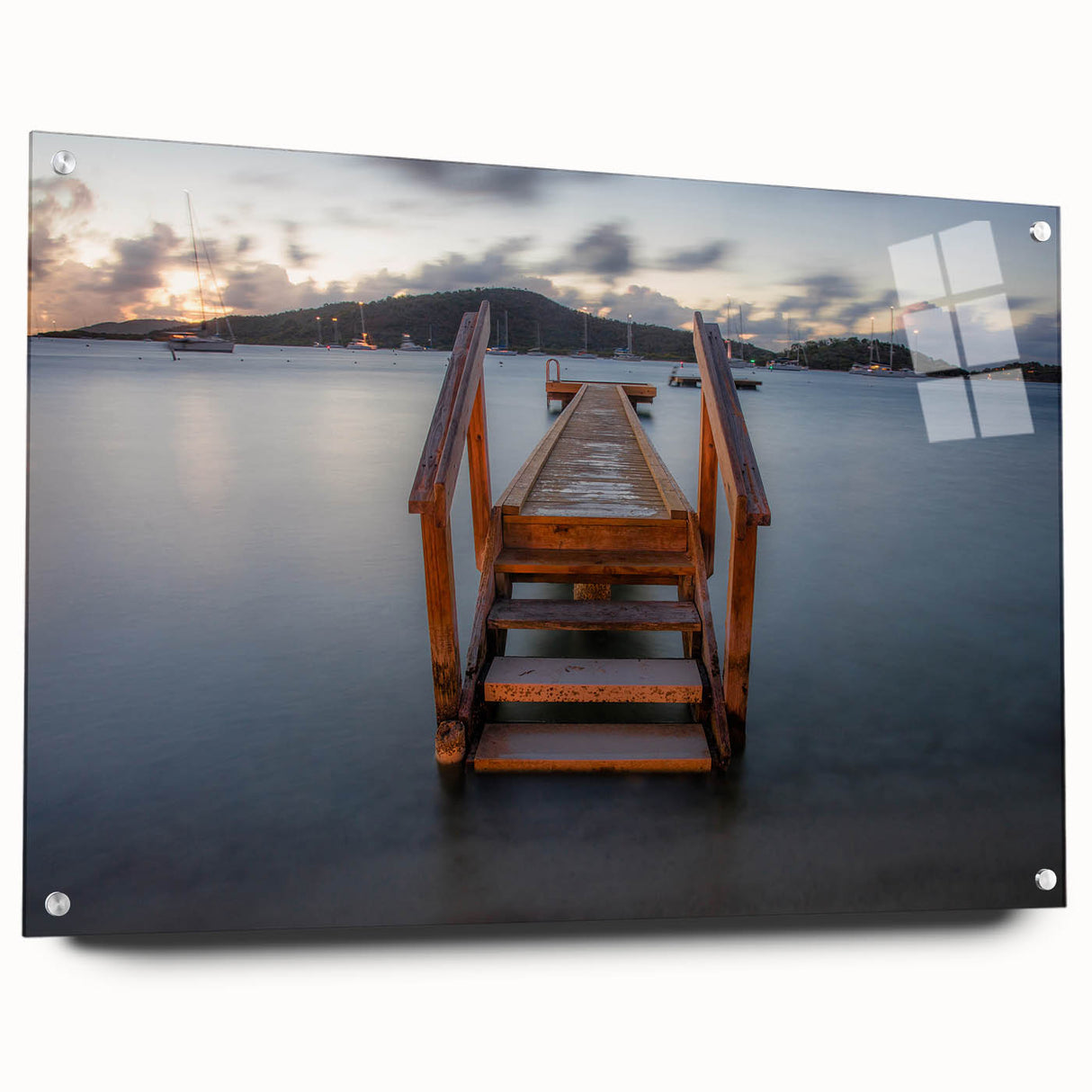 Acrylic print of the Caribbean Virgin Islands in vivid blue and green tones, suitable for bedroom or dining room decor.