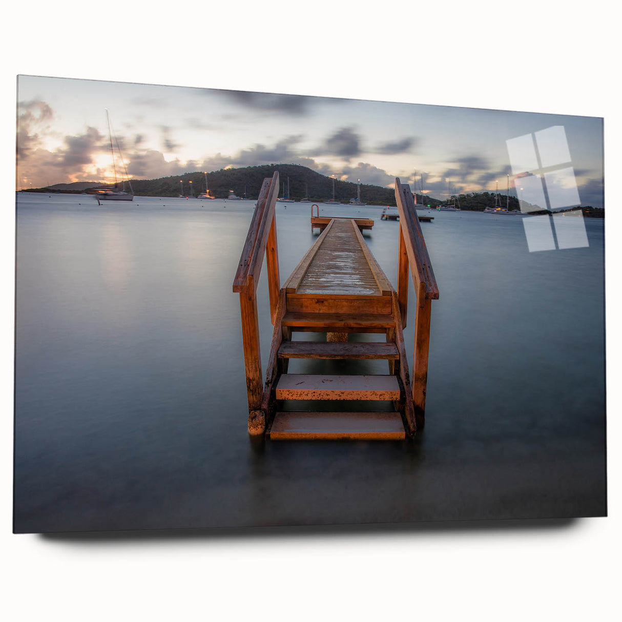 Acrylic print of the Caribbean Virgin Islands in vivid ocean blues and greens, suitable for bedroom or dining room decor.