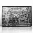 Large abstract wall art depicting a Central American scenery in muted earth tones, framed in black acrylic.