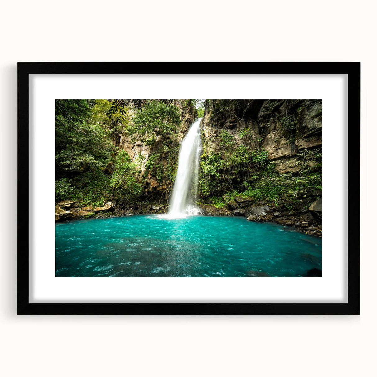 Extra large abstract art print depicting vibrant, colorful textures, ideal for living room decor, framed with a black mat.