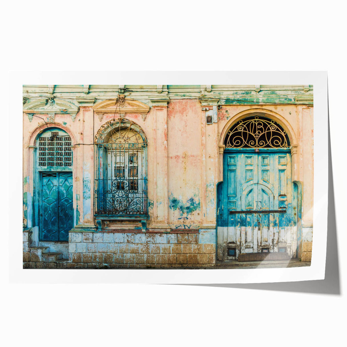 Rolled print of a Central American landscape with lush greenery and floral elements, in vivid colors.