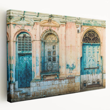 Side view of a stretched canvas depicting a Central American rural landscape in muted earth tones.