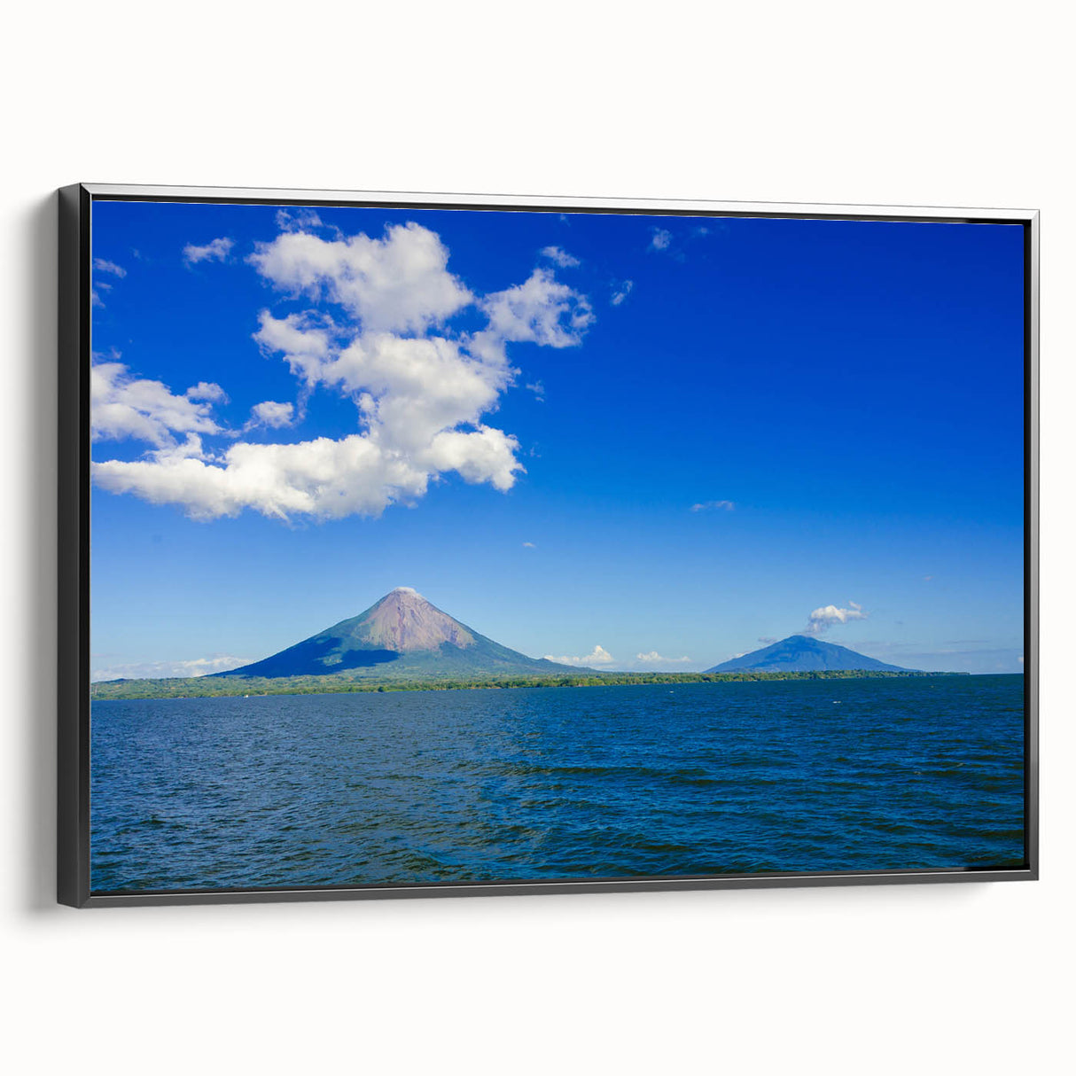 Black and white framed canvas of a Nicaraguan landscape, vintage poster style, ideal for bedroom decor.