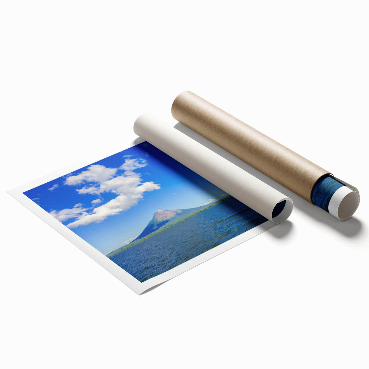 Extra large rolled print of a Nicaraguan landscape with vibrant floral elements, ideal for classy bathroom wall art.