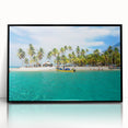 Large abstract wall art featuring a stylized Panama scenery in muted earth tones, framed in black acrylic.