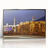 Mid-century modernist acrylic print of an Albanian landscape in cool silver tones, ideal for modern art wall decor.