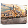 Acrylic print of a large abstract depiction of a European scenery in muted earth tones, ideal for dining room decor.