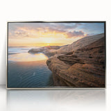 Large art print of a European Bulgarian landscape in muted green and brown tones on a silver-framed acrylic.