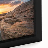 Black wall art featuring a textured close-up of a colorful Bulgarian landscape on a framed canvas.