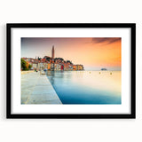 Extra large abstract art print of a colorful Croatian landscape, textured finish on a framed black mat.