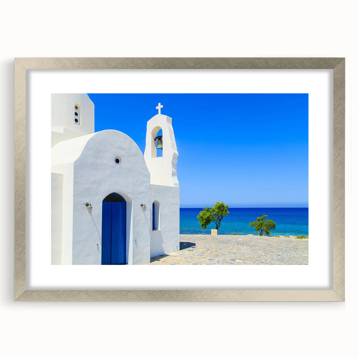 Extra large abstract art print featuring textured scenery of Europe, in muted earth tones, framed in silver.