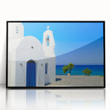 Large abstract wall art depicting a European Cyprus landscape in muted earth tones on framed acrylic.