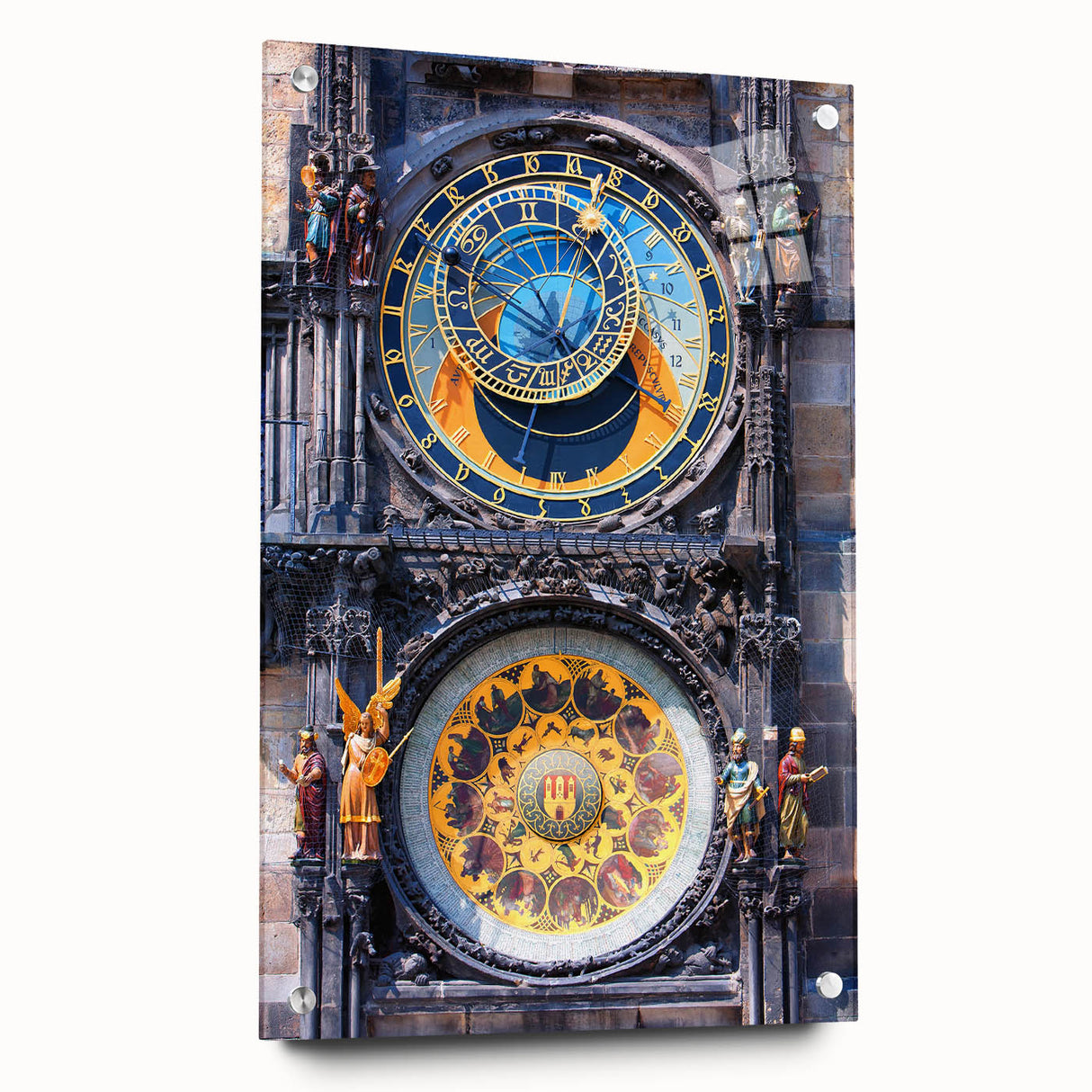 Acrylic print of Prague scenery with vibrant twilight hues, ideal for dining room art.