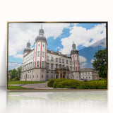 Large art print of a Czech Republic scenery in gold frame, acrylic, mid-century modernist style.